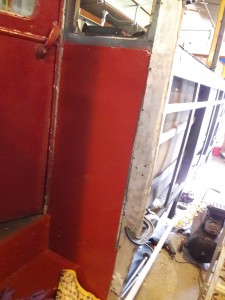 Entrance vestibule bulkhead panel - first new panel fitted.