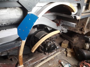 Wheelarch timbers assembled and new flitch plate fitted.